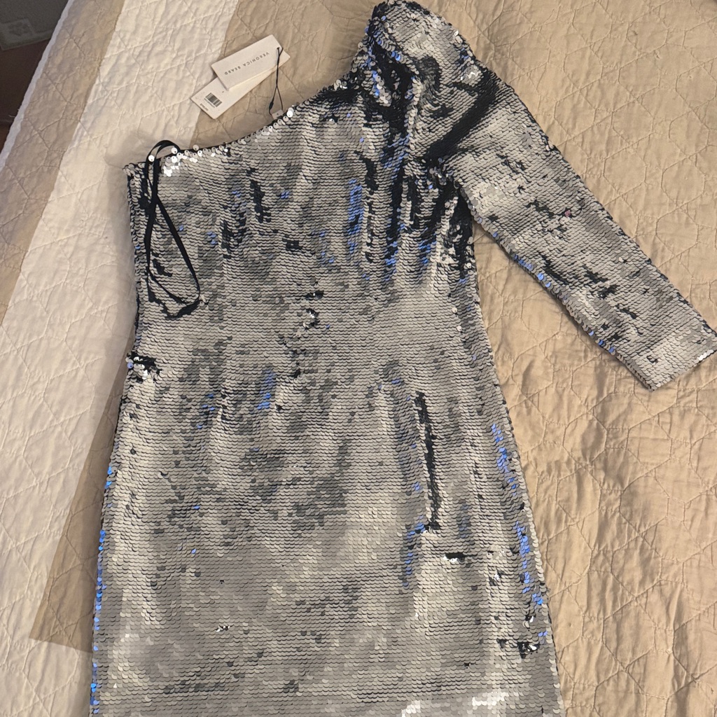 Veronica Beard Metallic One-Shoulder Dress